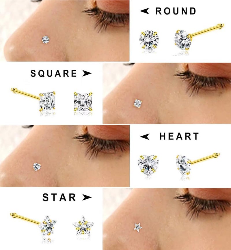 SEEDRILL 8Pcs 20G Nose Rings studs for Woman Hypoallergenic Nose Studs 316L Surgical Steel with Gold Plated Nose Piercings Jewelry 3mm CZ L Shape Nose Rings 20 Gauge Nose Stud Nose Screw Studs - Image 2